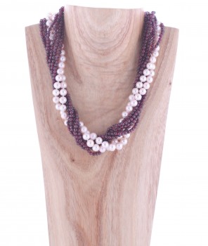 The Real Pearl Company - Garnets and pearls with magnetic clasp in pink and purple